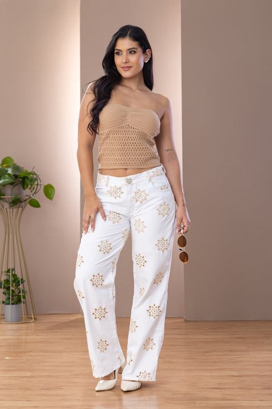 PANTALON LINO CON BORDADO EN RELIEVE